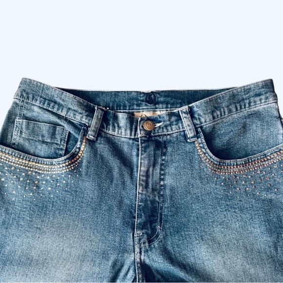 CHRISTINE ALEXANDER Swarovski  Stud Embellished Mid Rise Flare Jeans Women's 10 - Picture 8 of 14